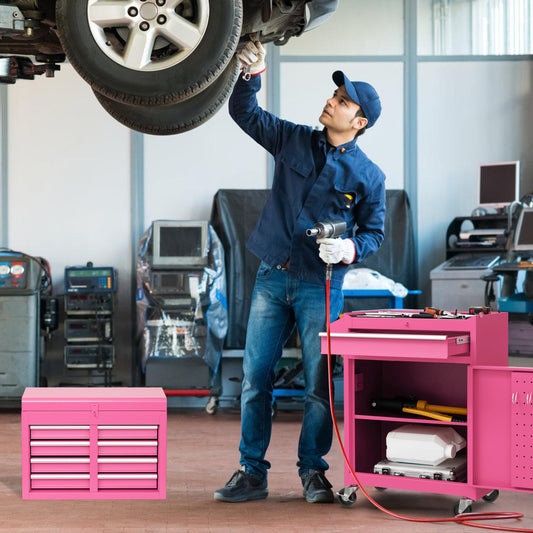 2-in-1 Rolling Tool Chest, 5 Sliding Lockable Drawers, Pink Garages Pink at Gallery Canada