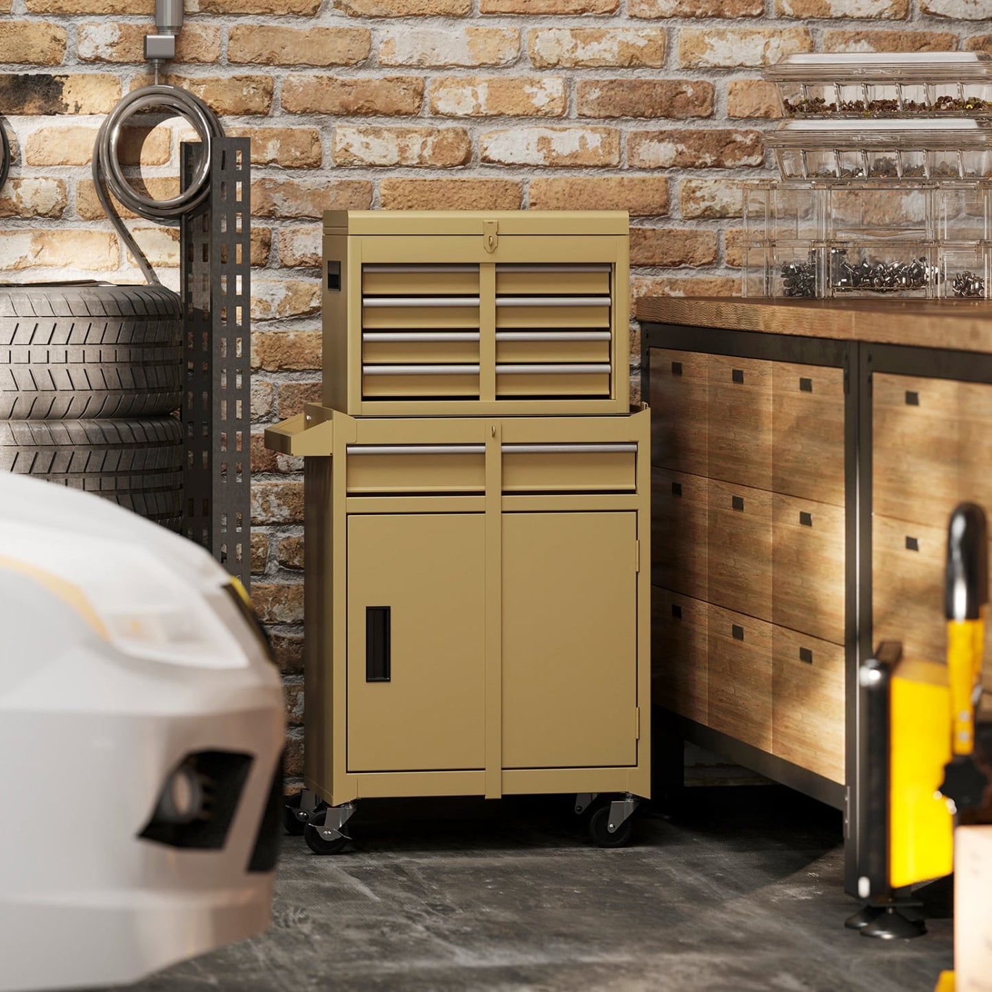 2-In-1 Rolling Tool Chest, 5 Sliding Lockable Drawers, Yellow Garages at Gallery Canada