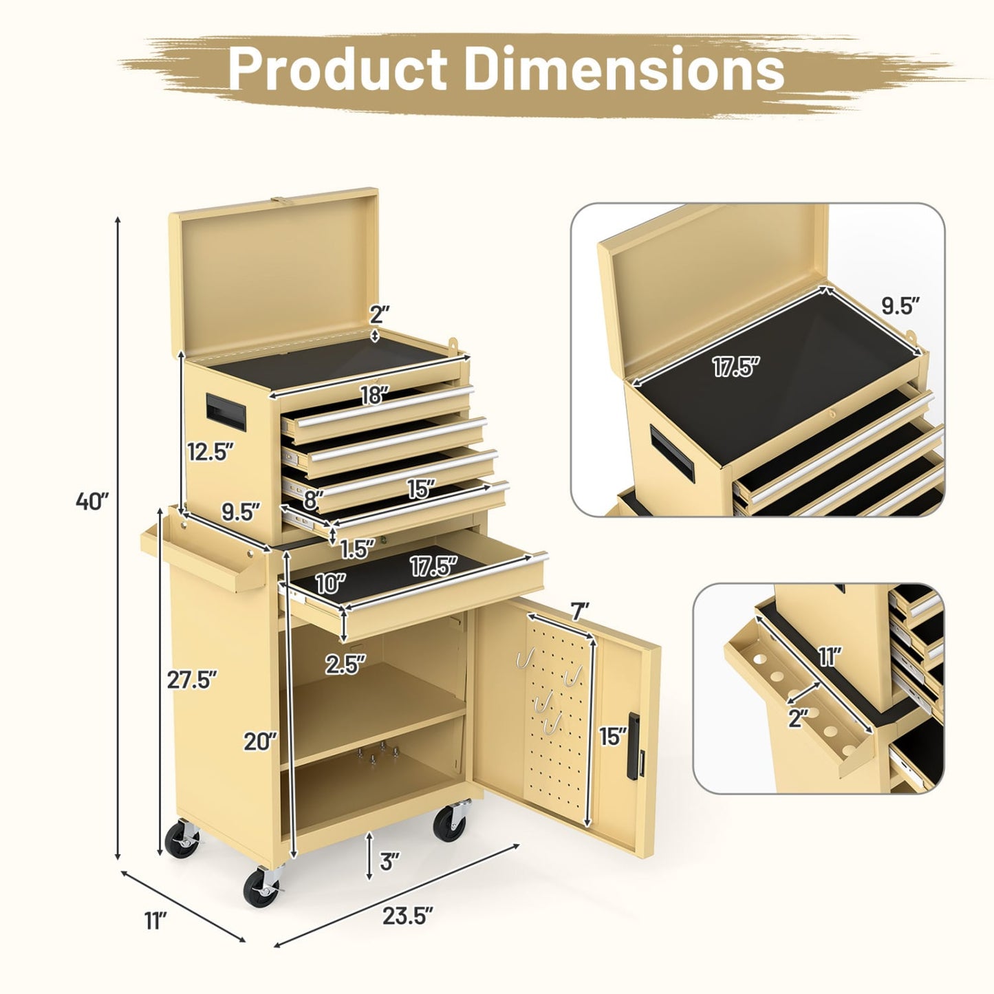 2-In-1 Rolling Tool Chest, 5 Sliding Lockable Drawers, Yellow Garages at Gallery Canada