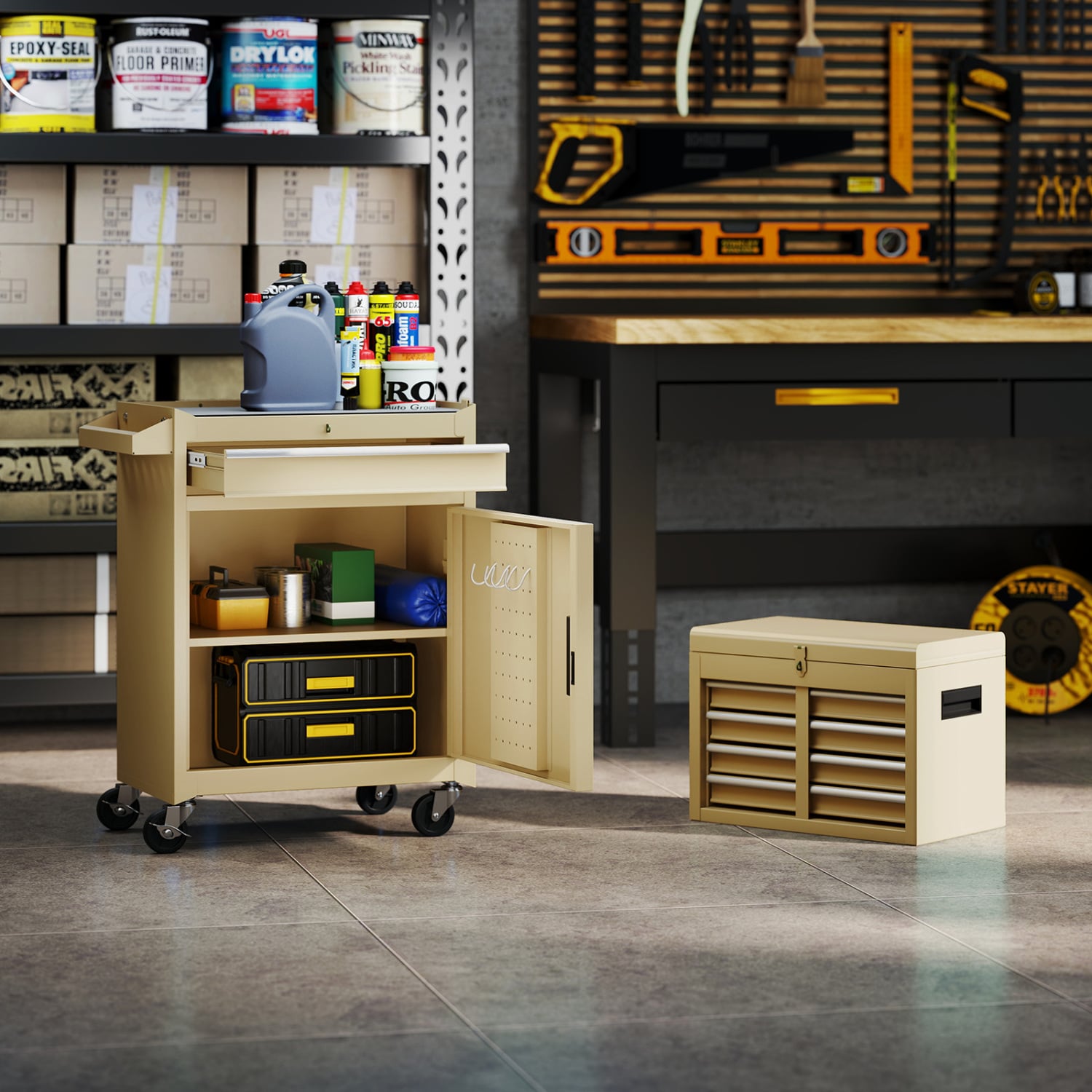 2-In-1 Rolling Tool Chest, 5 Sliding Lockable Drawers, Yellow Garages at Gallery Canada
