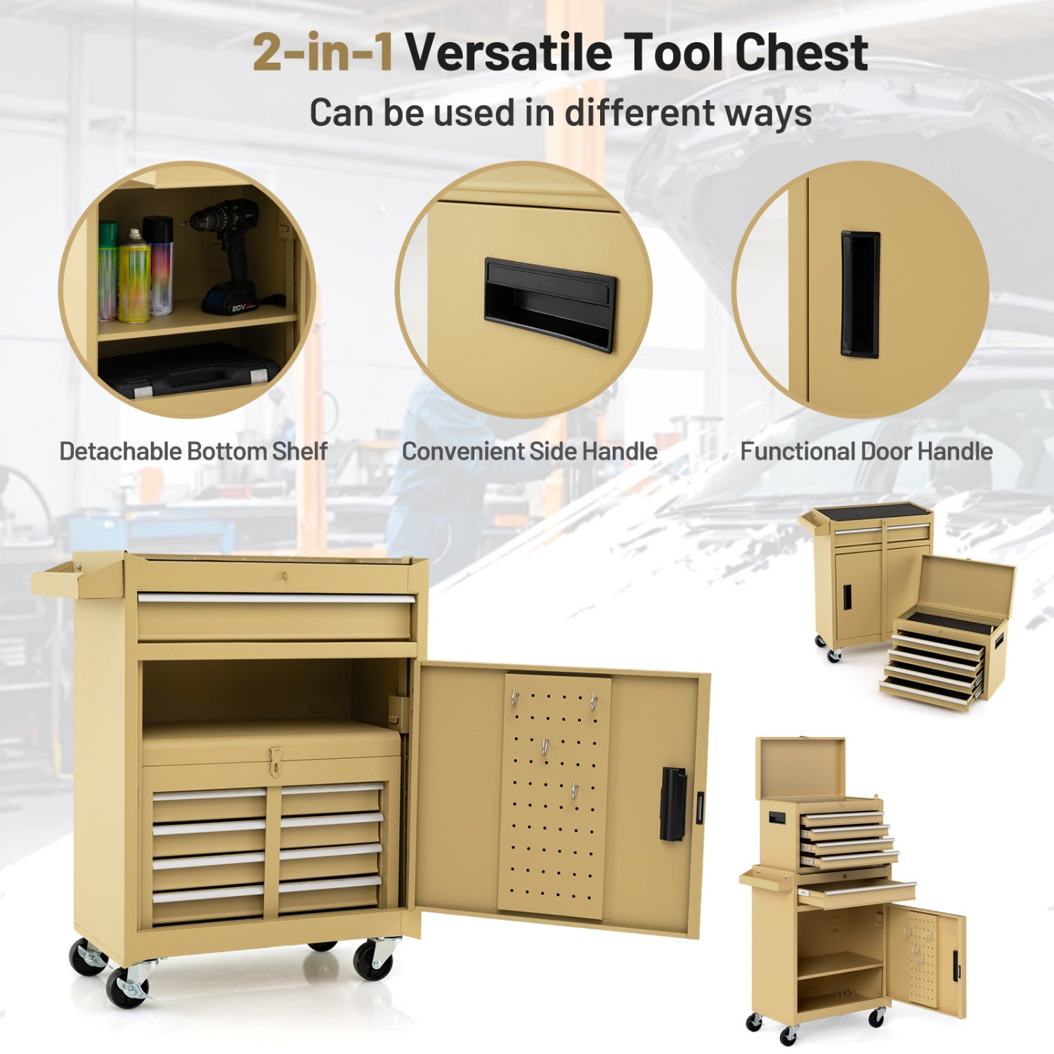 2-In-1 Rolling Tool Chest, 5 Sliding Lockable Drawers, Yellow Garages at Gallery Canada