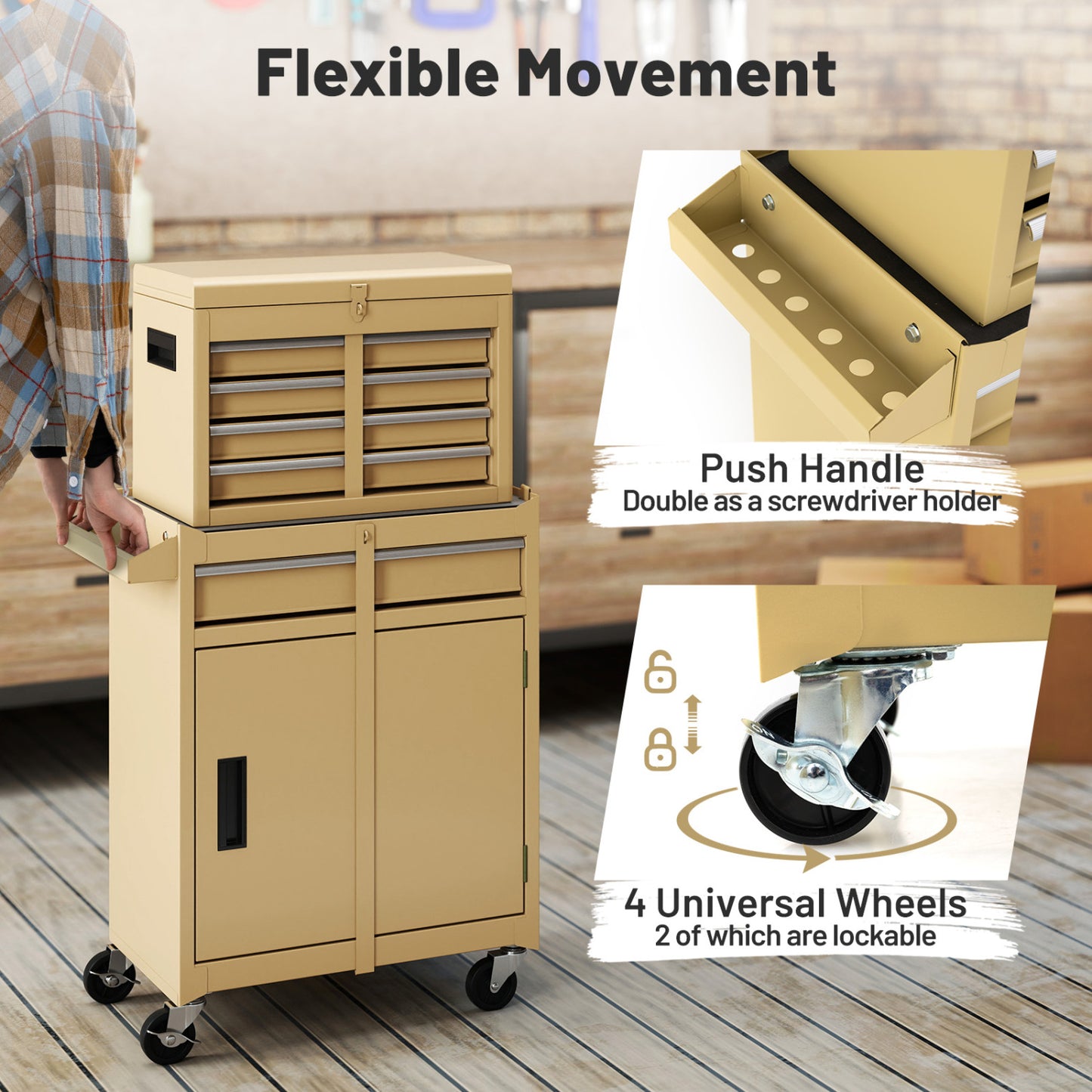 2-In-1 Rolling Tool Chest, 5 Sliding Lockable Drawers, Yellow Garages at Gallery Canada