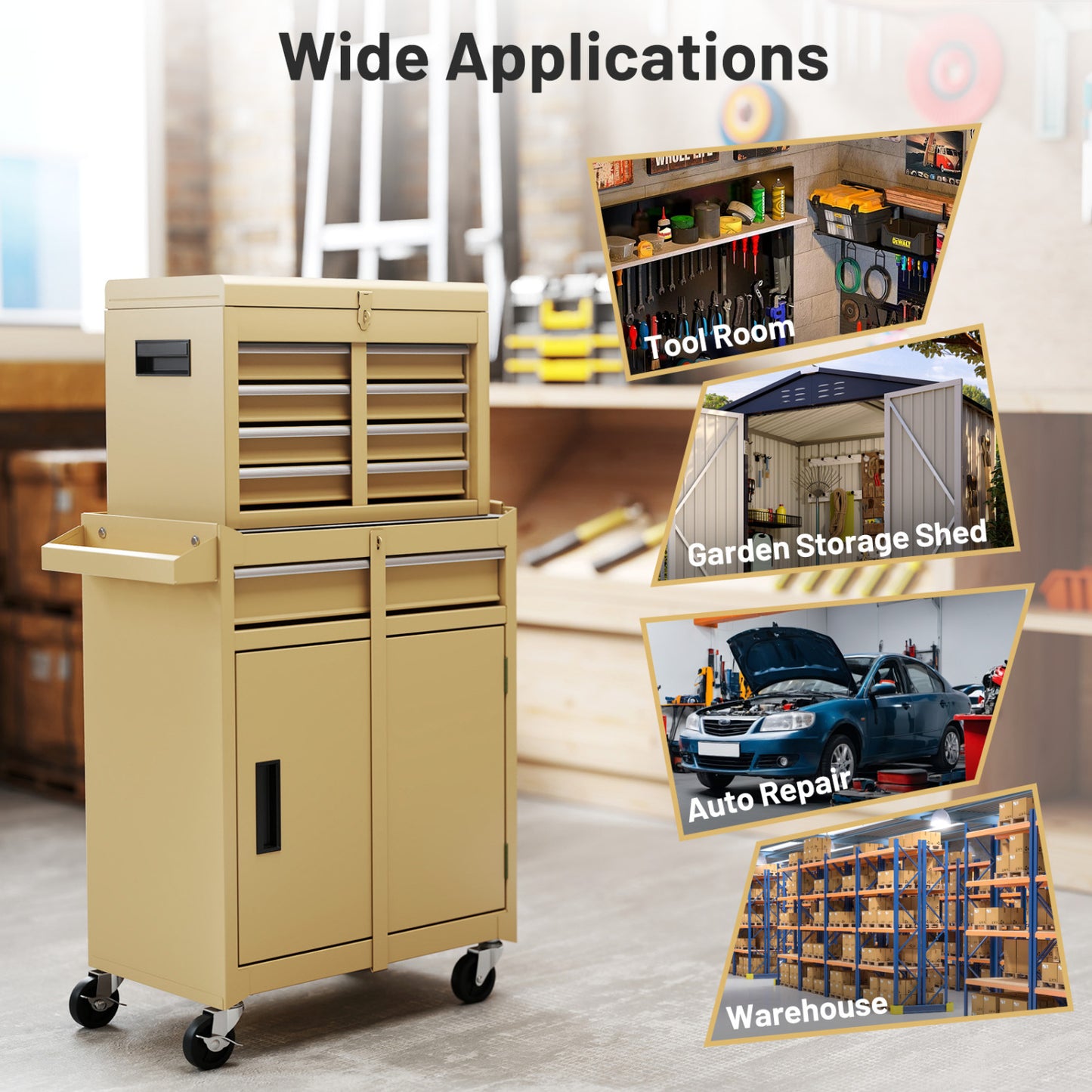 2-In-1 Rolling Tool Chest, 5 Sliding Lockable Drawers, Yellow Garages at Gallery Canada