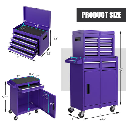 2-in-1 Rolling Tool Chest with 5 Sliding Lockable Drawers, Purple Garages at Gallery Canada