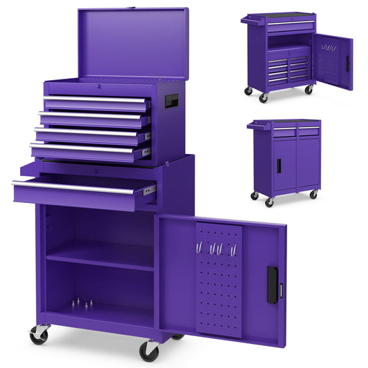 2-in-1 Rolling Tool Chest with 5 Sliding Lockable Drawers, Purple Garages Purple at Gallery Canada