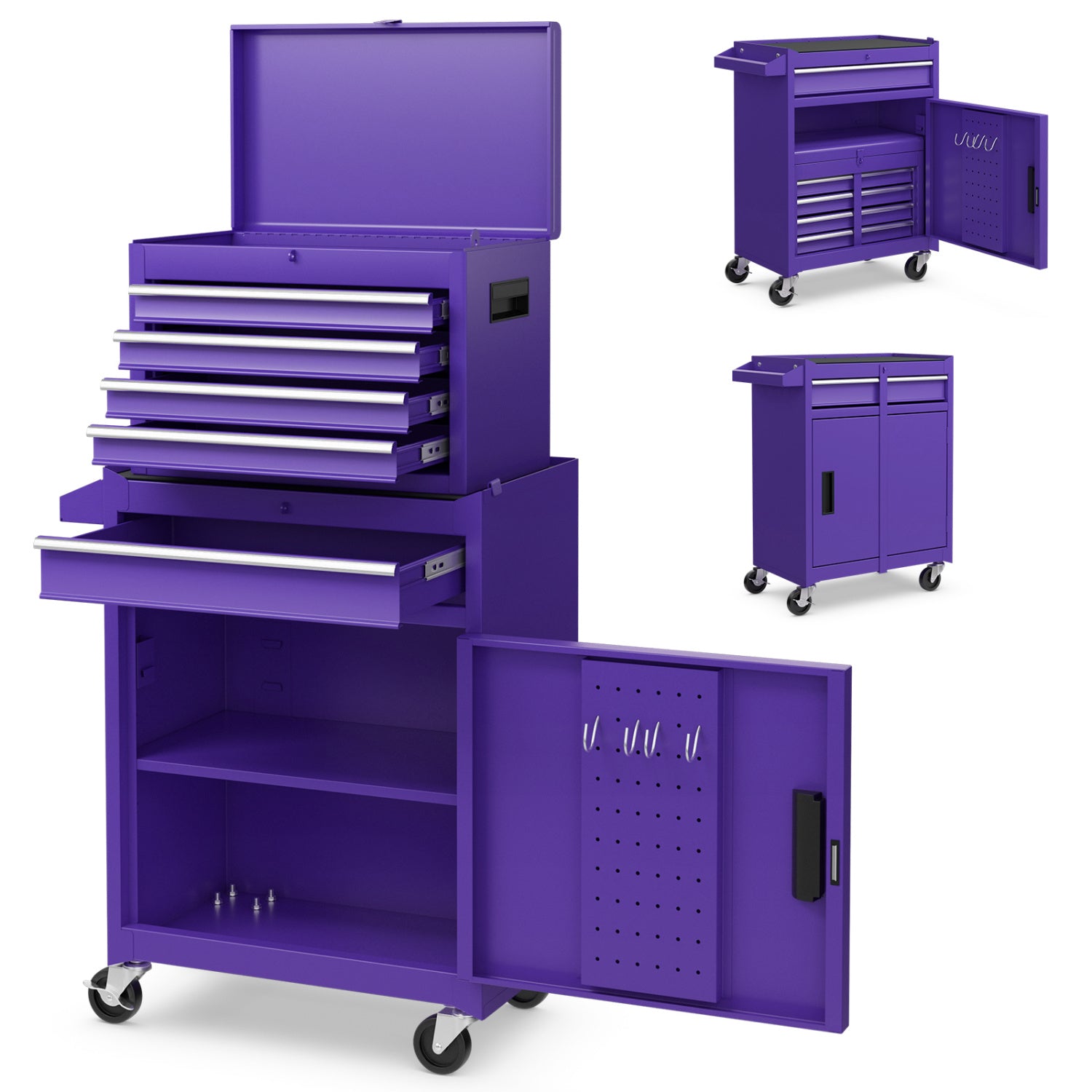 2-in-1 Rolling Tool Chest with 5 Sliding Lockable Drawers, Purple Garages at Gallery Canada