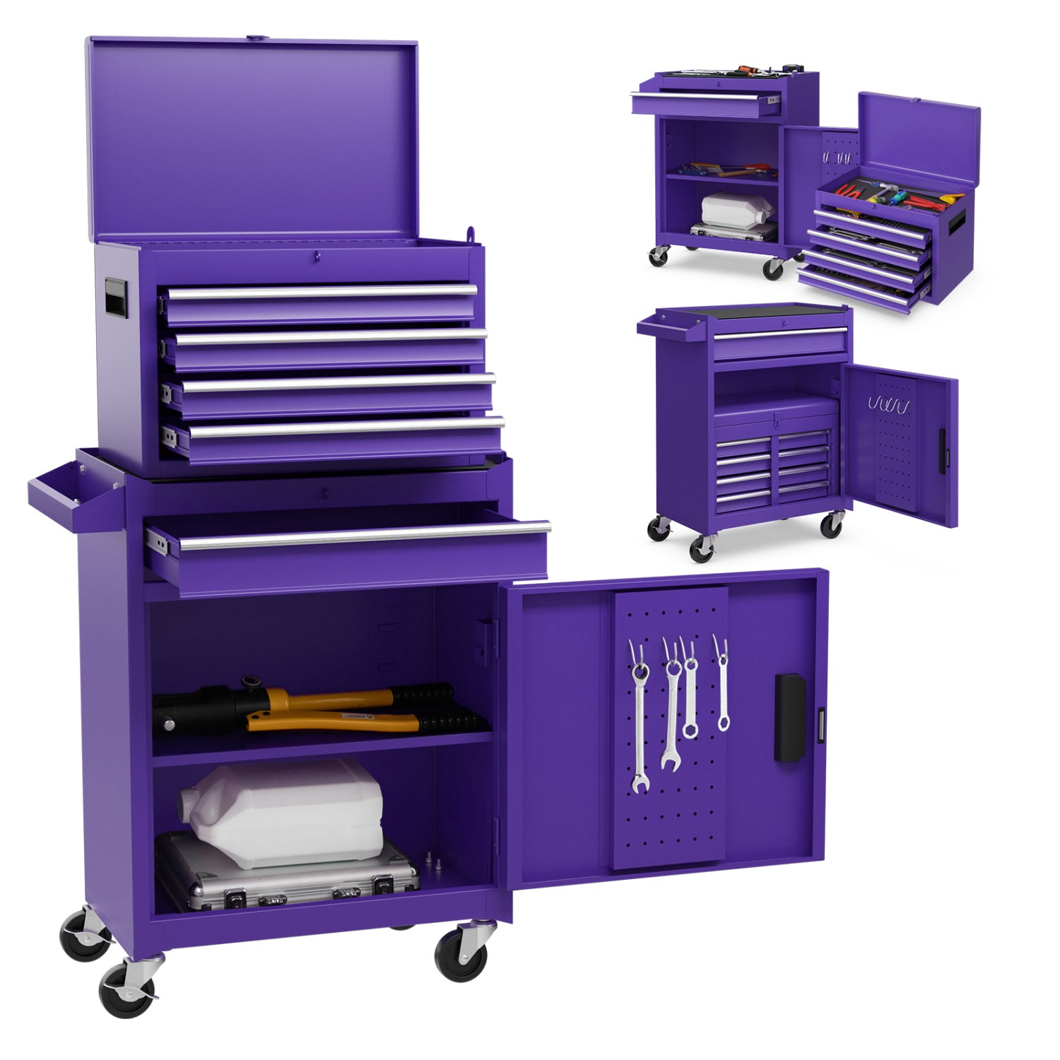 2-in-1 Rolling Tool Chest with 5 Sliding Lockable Drawers, Purple Garages at Gallery Canada