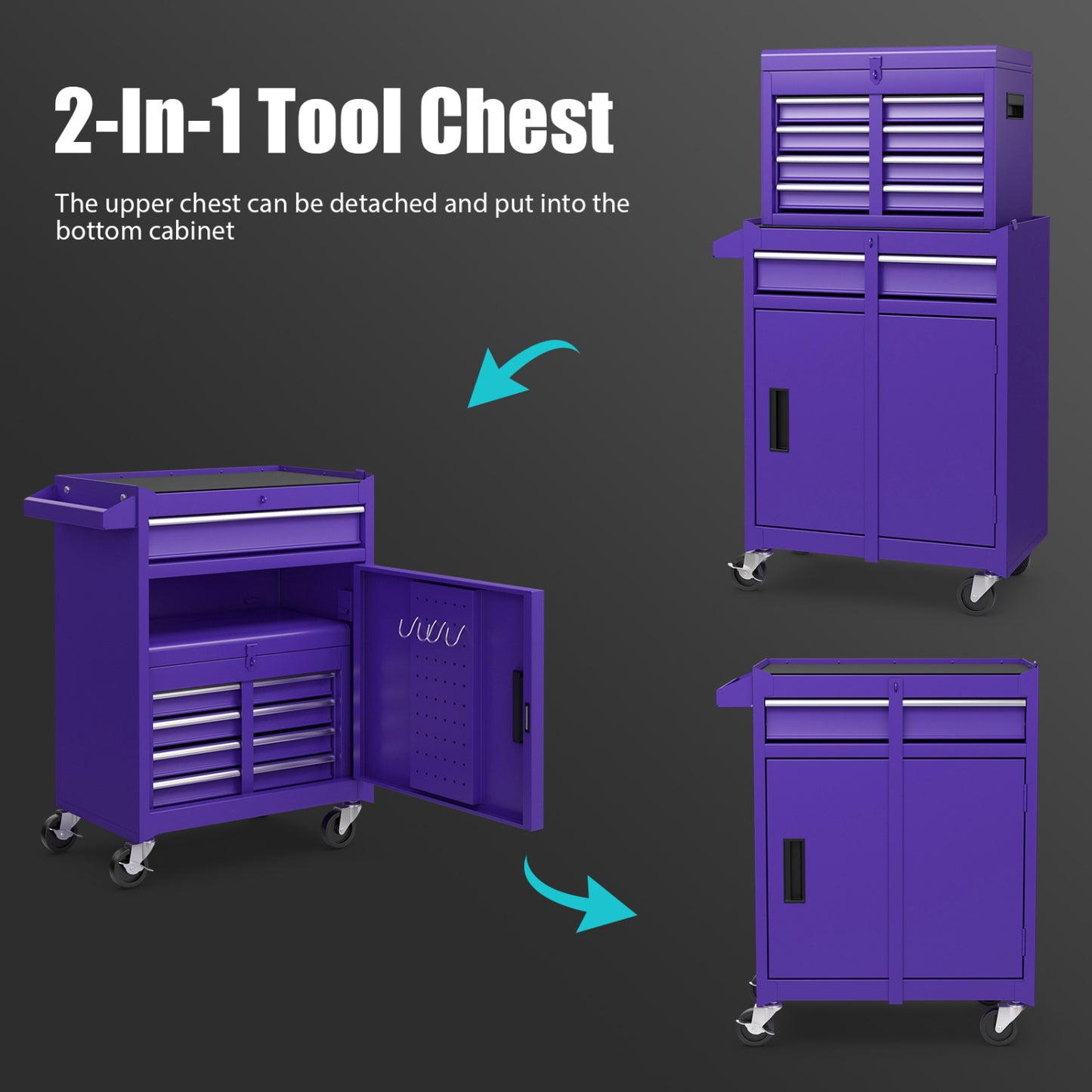 2-in-1 Rolling Tool Chest with 5 Sliding Lockable Drawers, Purple Garages at Gallery Canada