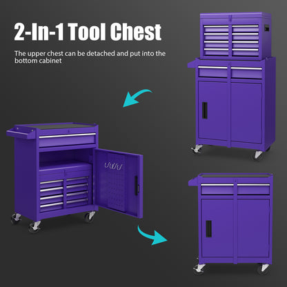 2-in-1 Rolling Tool Chest with 5 Sliding Lockable Drawers, Purple Garages at Gallery Canada
