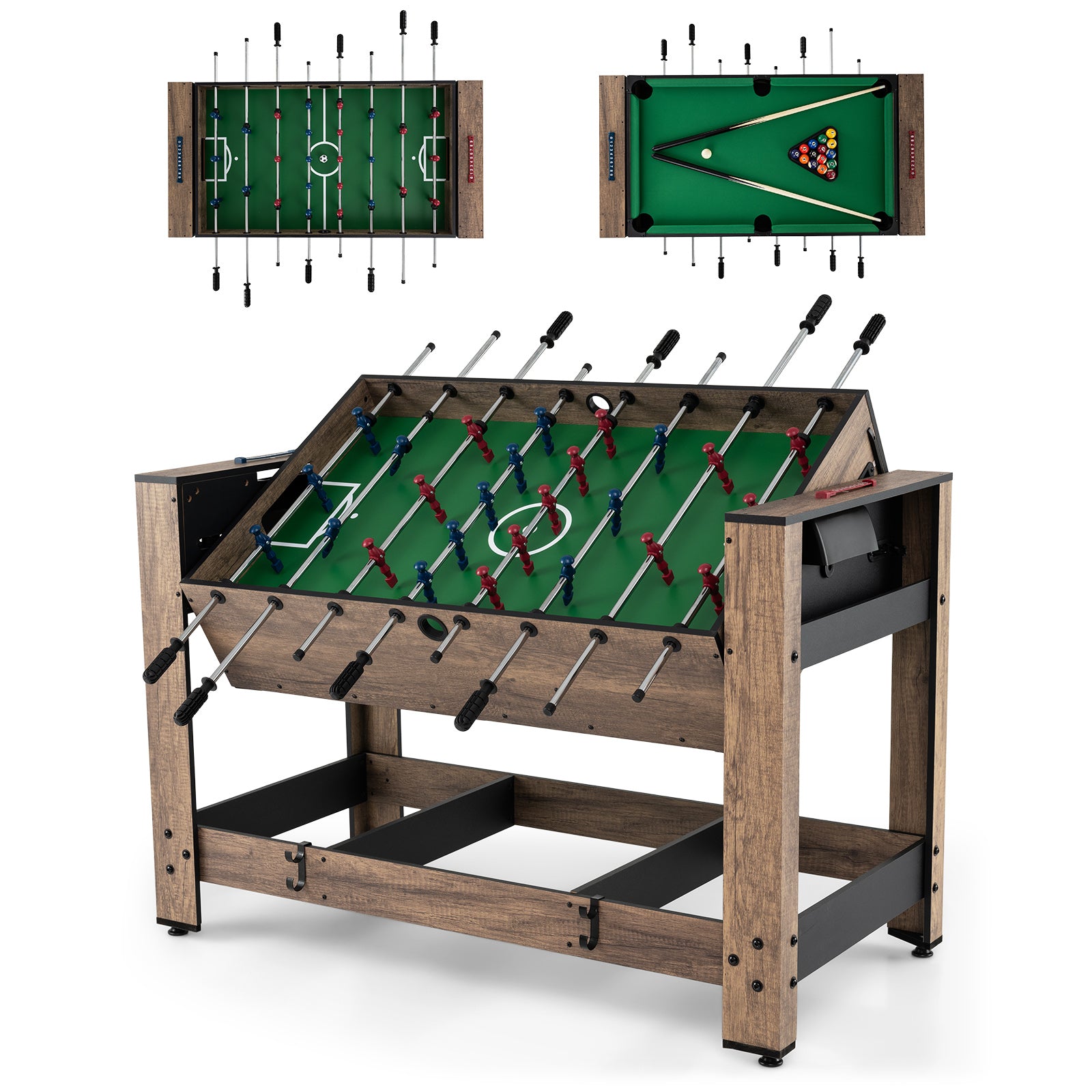 2-in-1 Swivel Foosball and Pool Combo Game Table , Natural Game Room Natural at Gallery Canada