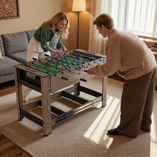 2-in-1 Swivel Foosball and Pool Combo Game Table , Natural