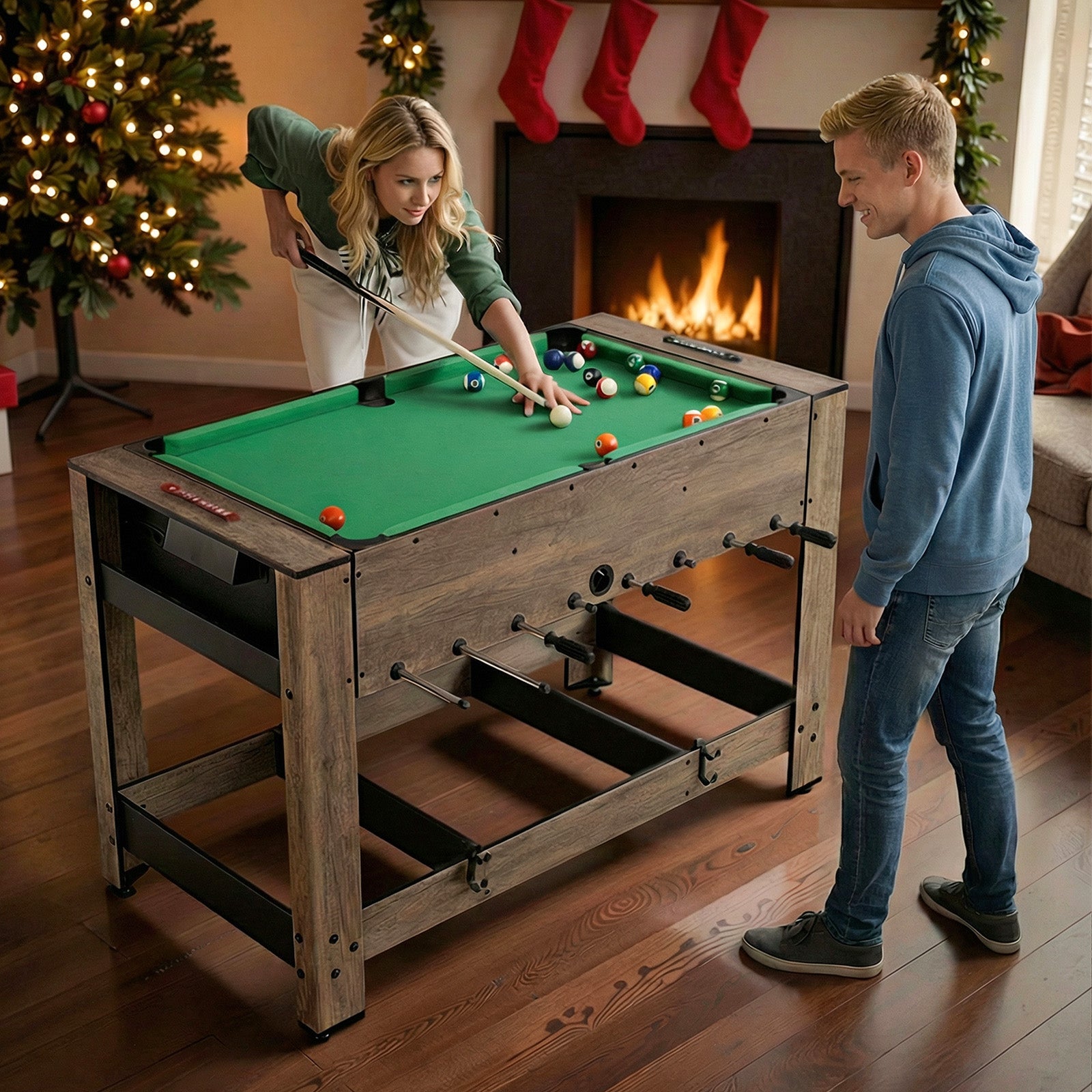 2-in-1 Swivel Foosball and Pool Combo Game Table , Natural Game Room at Gallery Canada