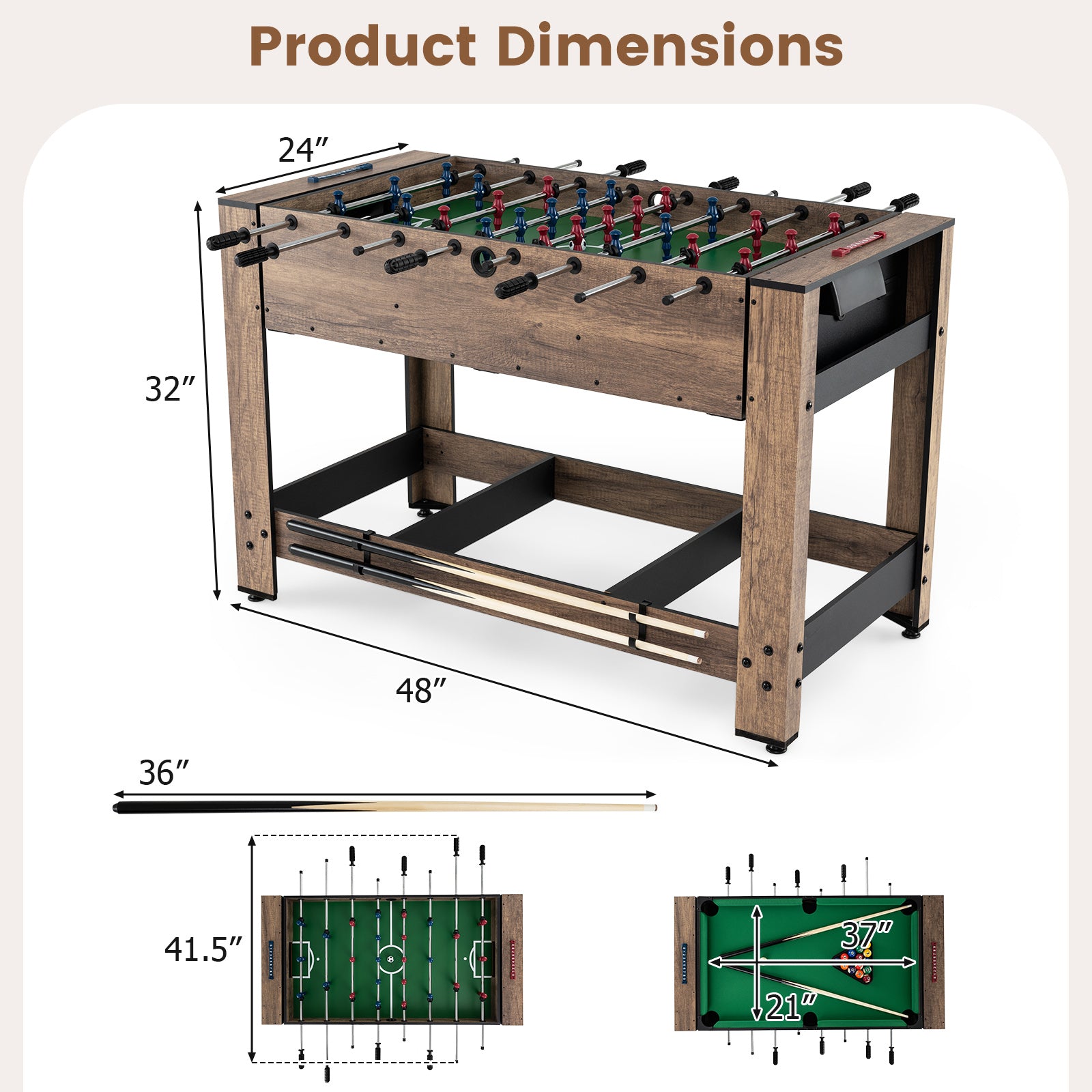 2-in-1 Swivel Foosball and Pool Combo Game Table , Natural Game Room at Gallery Canada