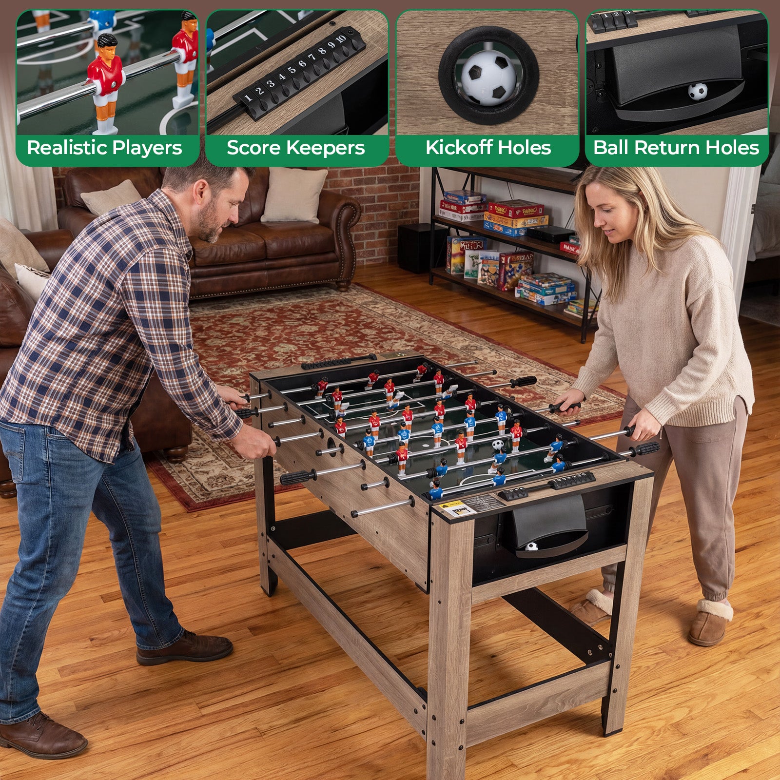 2-in-1 Swivel Game Table for Teens Adults, Brown Game Room at Gallery Canada