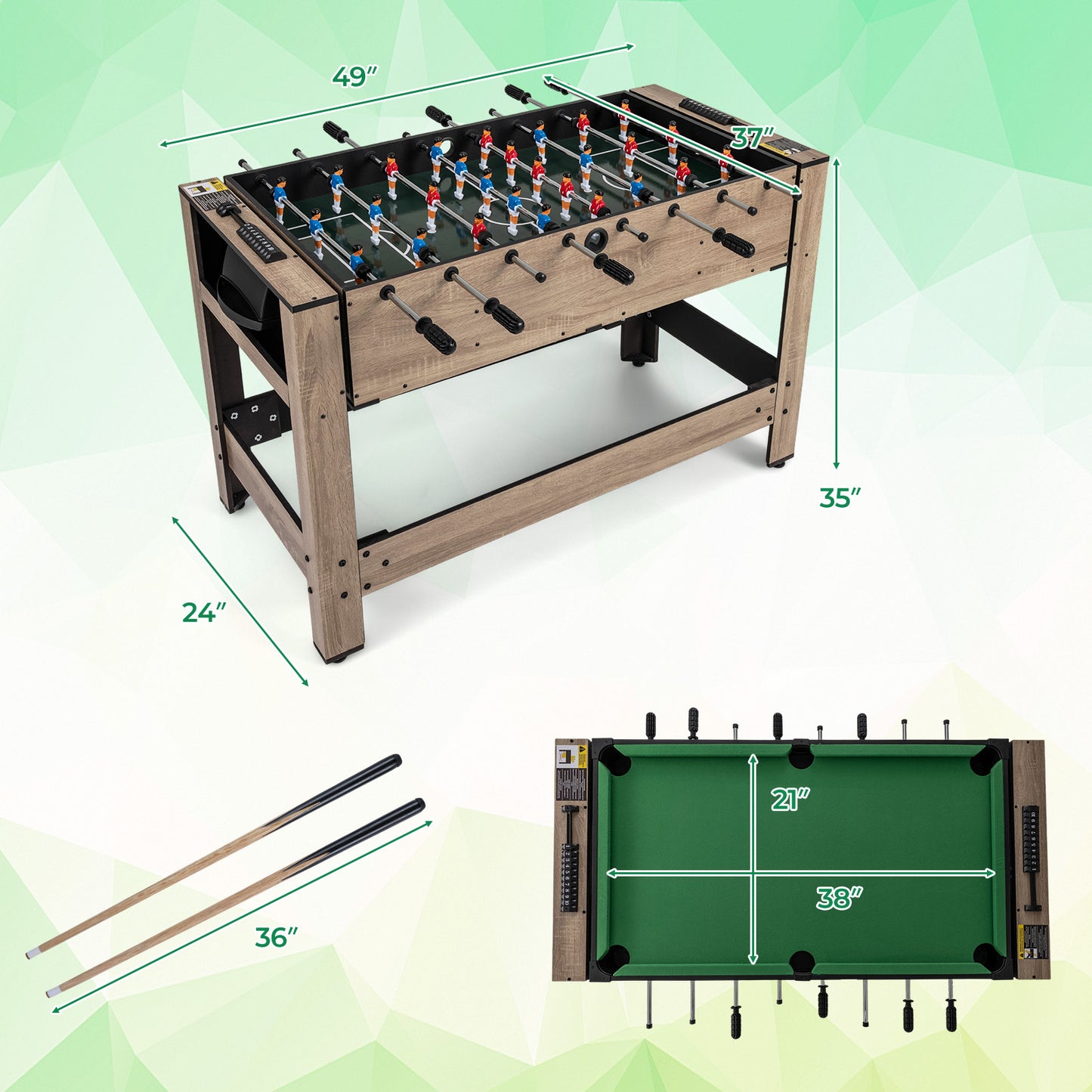 2-in-1 Swivel Game Table for Teens Adults, Brown Game Room at Gallery Canada