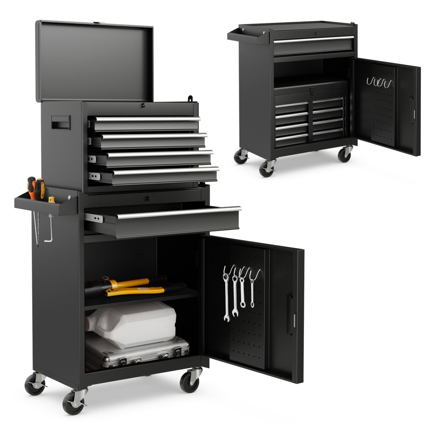 2-in-1 Tool Chest Cabinet, 5 Sliding Drawers, Black Garages at Gallery Canada