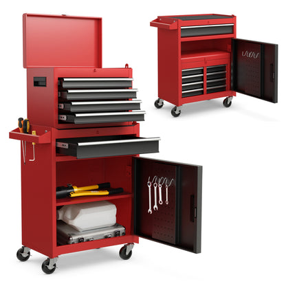 2-in-1 Tool Chest Cabinet, 5 Sliding Drawers, Red, Black Garages at Gallery Canada