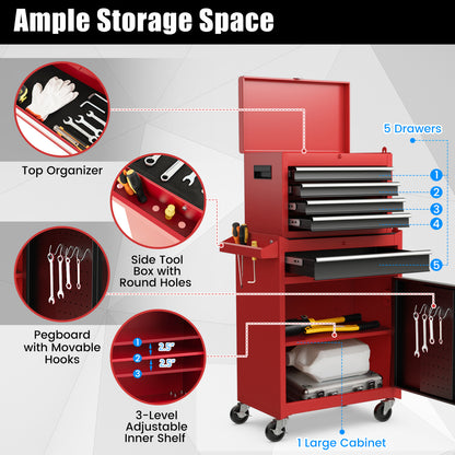 2-in-1 Tool Chest Cabinet, 5 Sliding Drawers, Red, Black Garages at Gallery Canada