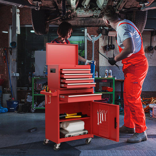 2-in-1 Tool Chest Cabinet, 5 Sliding Drawers, Red Garages Red at Gallery Canada