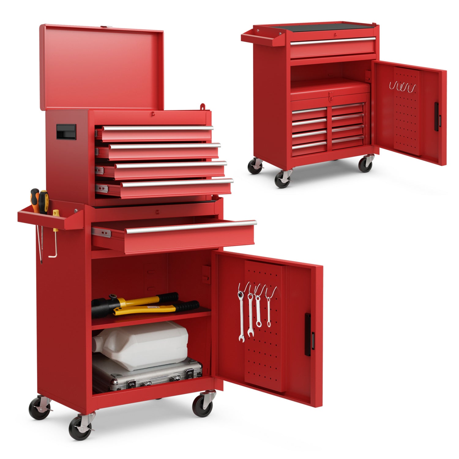 2-in-1 Tool Chest Cabinet, 5 Sliding Drawers, Red Garages at Gallery Canada