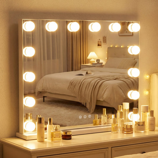 Vanity Mirror With 14 Dimmable LED Bulbs, Silver Wall Mirrors Silver at Gallery Canada