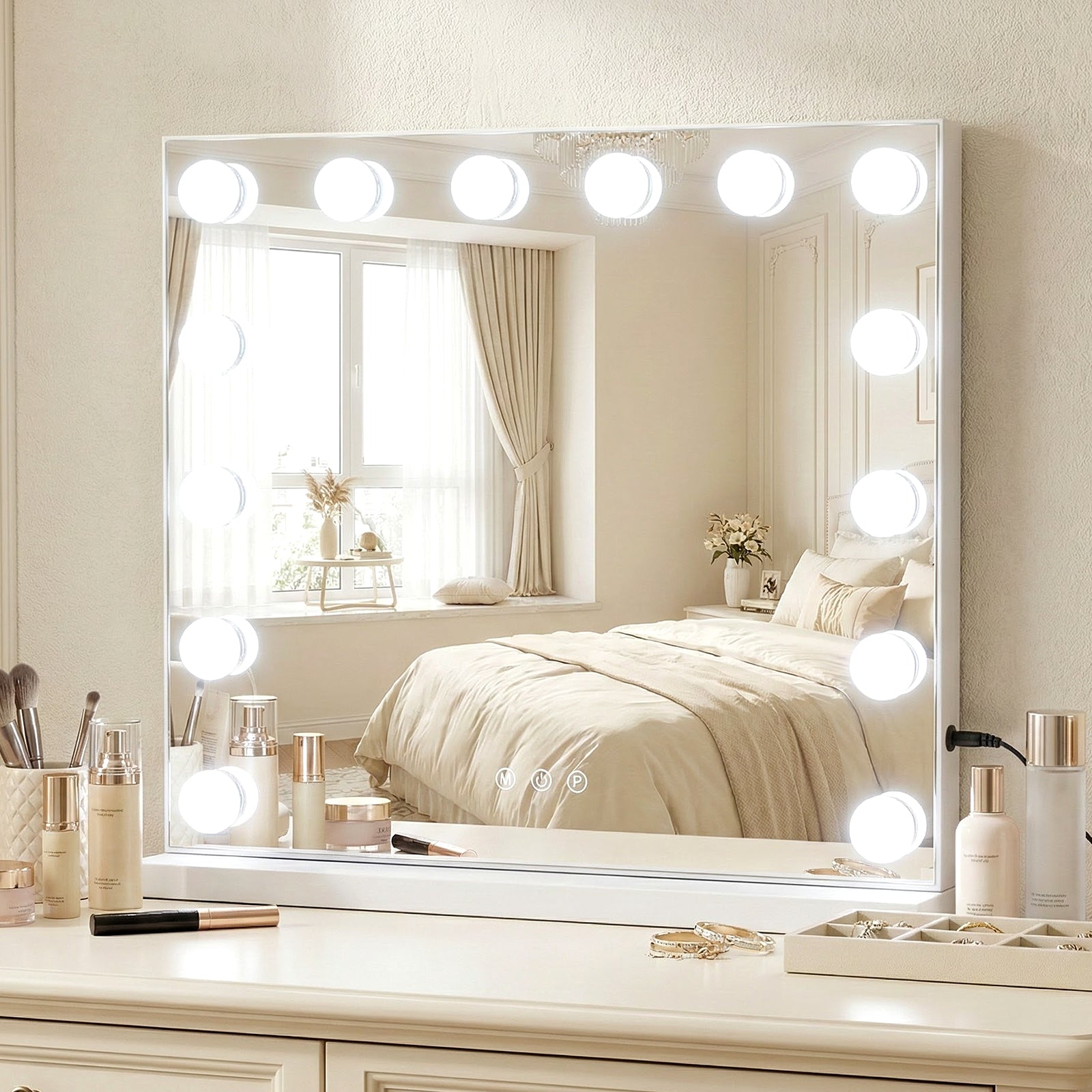 Vanity Mirror With 14 Dimmable LED Bulbs, Silver Wall Mirrors at Gallery Canada
