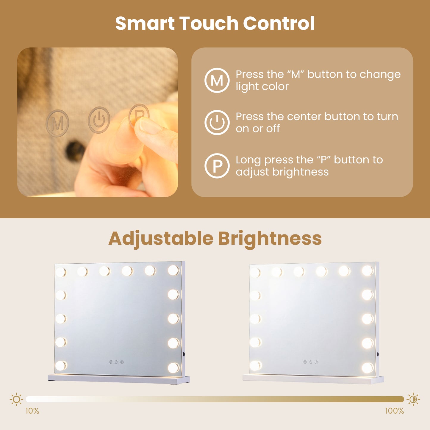 Vanity Mirror With 14 Dimmable LED Bulbs, Silver Wall Mirrors at Gallery Canada