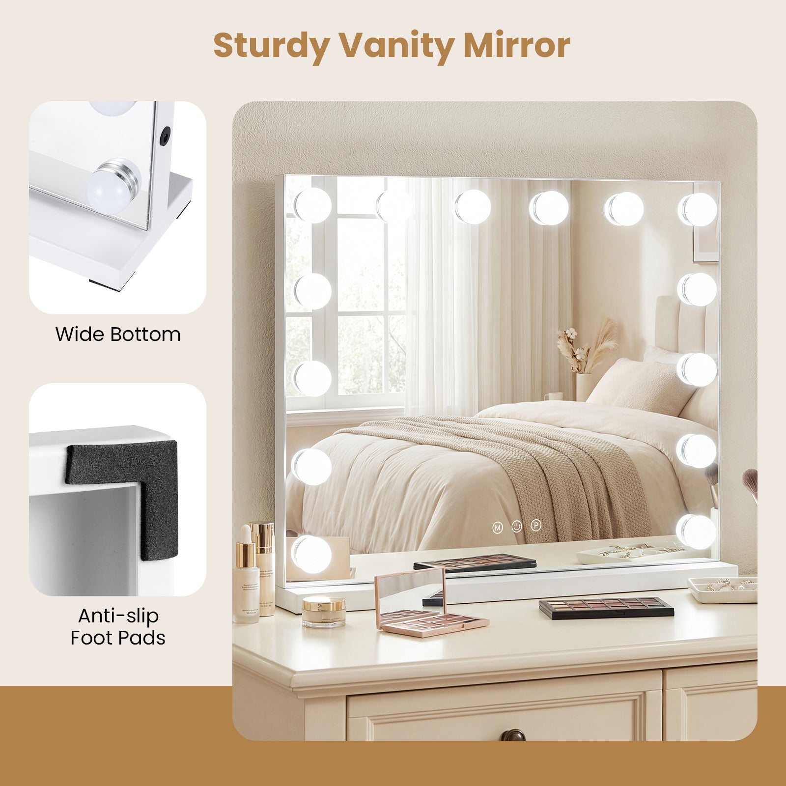 Vanity Mirror With 14 Dimmable LED Bulbs, Silver Wall Mirrors at Gallery Canada