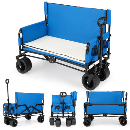 2-in-1 Wagon Bench Seat Combo, Collapsible Beach Cart, Blue