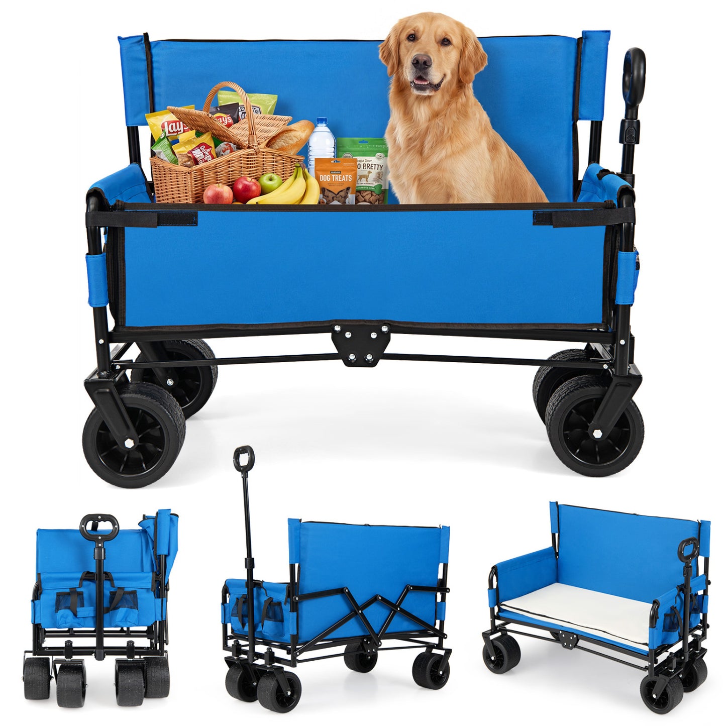 2-in-1 Wagon Bench Seat Combo, Collapsible Beach Cart, Blue