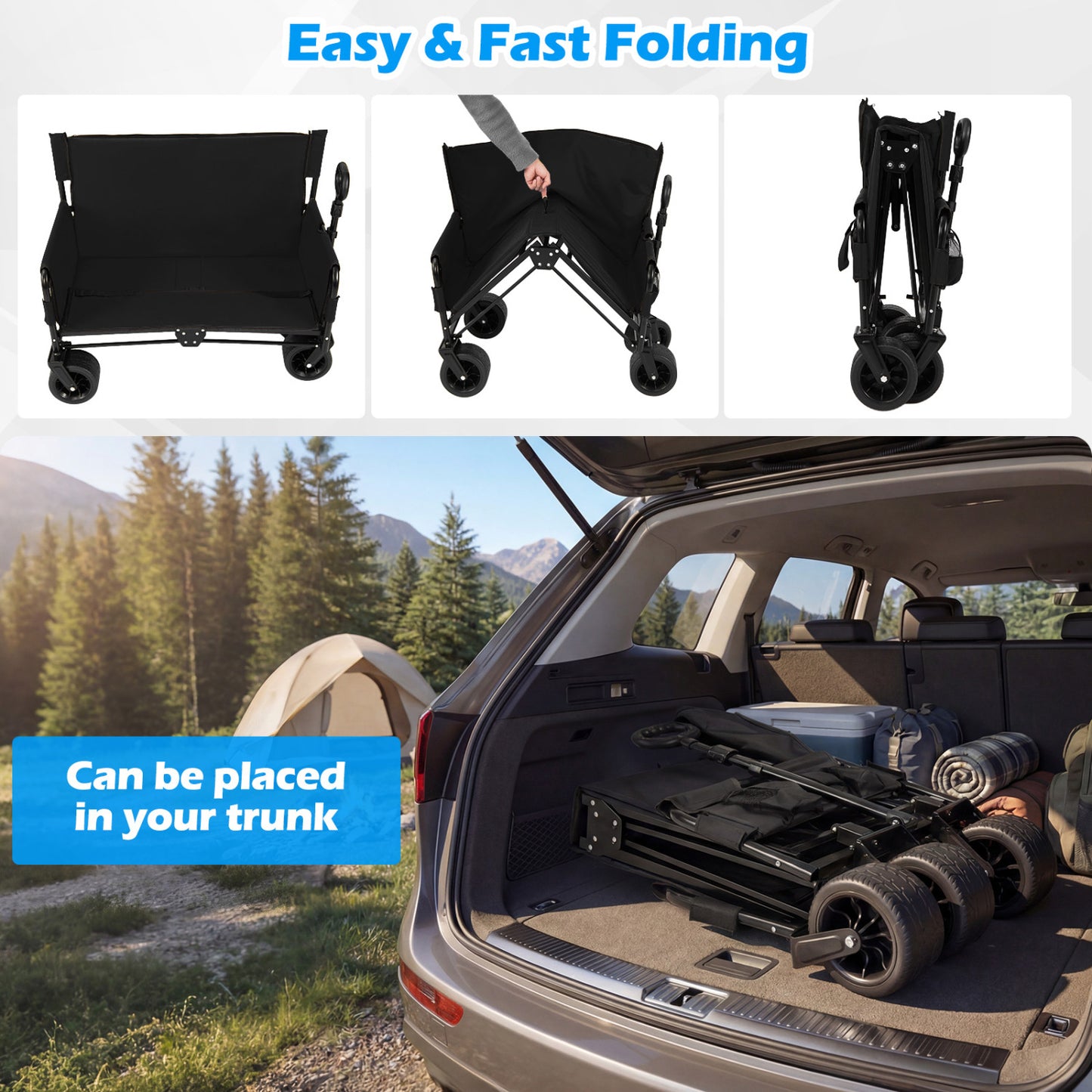 2-In-1 Collapsible Wagon Bench Seat, Black Camping Furniture at Gallery Canada