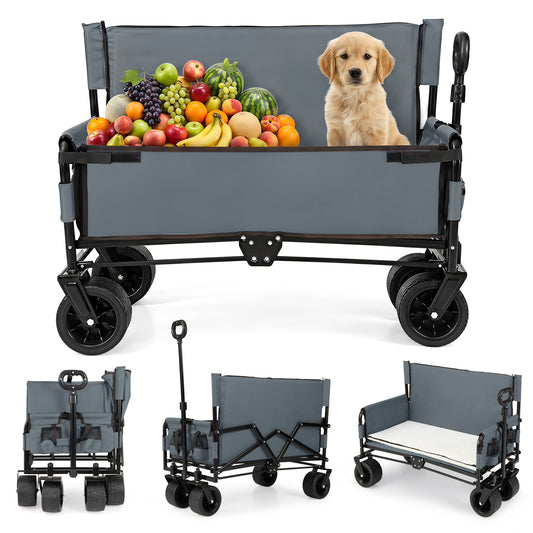 2-in-1 Wagon Bench Seat Combo, Collapsible Beach Cart, Gray Camping Furniture Gray at Gallery Canada