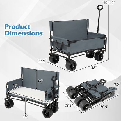 2-in-1 Wagon Bench Seat Combo, Collapsible Beach Cart, Gray Camping Furniture at Gallery Canada