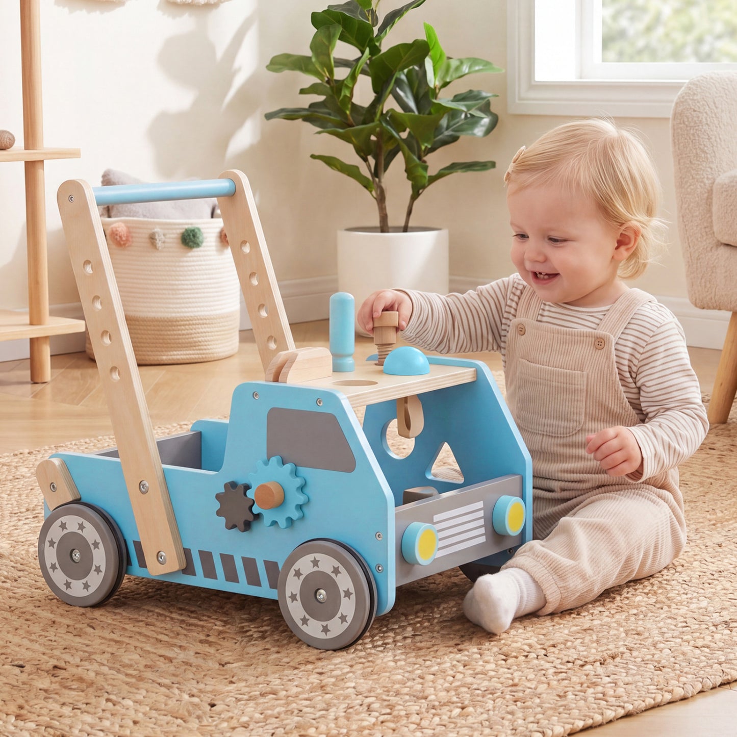 2-in-1 Wooden Baby Walker with Adjustable Speed and Bottom Storage, Blue Baby Activity at Gallery Canada