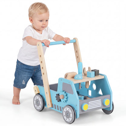 2-in-1 Wooden Baby Walker with Adjustable Speed and Bottom Storage, Blue Baby Activity at Gallery Canada