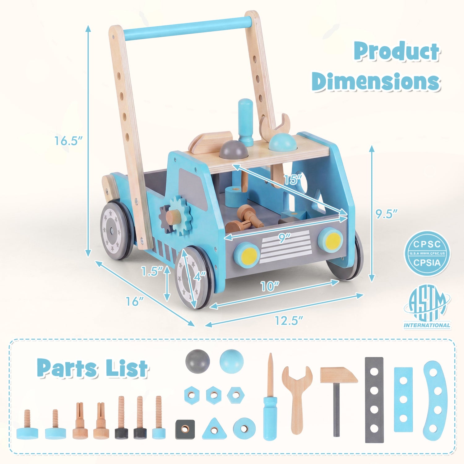 2-in-1 Wooden Baby Walker with Adjustable Speed and Bottom Storage, Blue Baby Activity at Gallery Canada