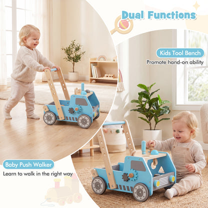 2-in-1 Wooden Baby Walker with Adjustable Speed and Bottom Storage, Blue Baby Activity at Gallery Canada
