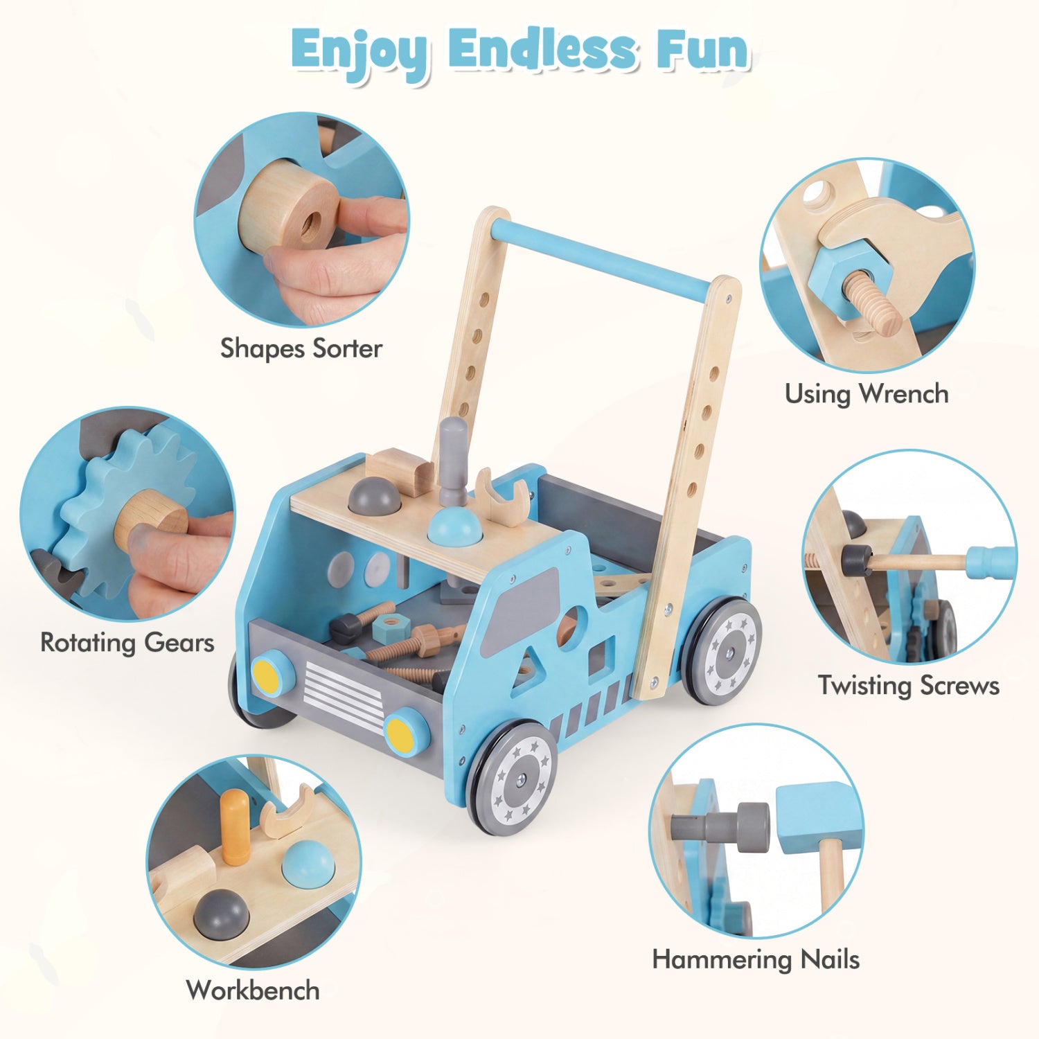 2-in-1 Wooden Baby Walker with Adjustable Speed and Bottom Storage, Blue Baby Activity at Gallery Canada