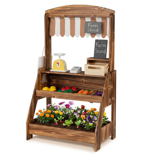 2-in-1 Wooden Mud Kitchen & Market Stand for Kids, Brown