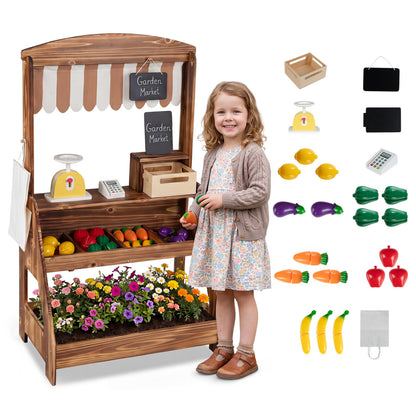 Cuisinière en boue en bois et stand de marché 2-en-1 pour enfants, marron