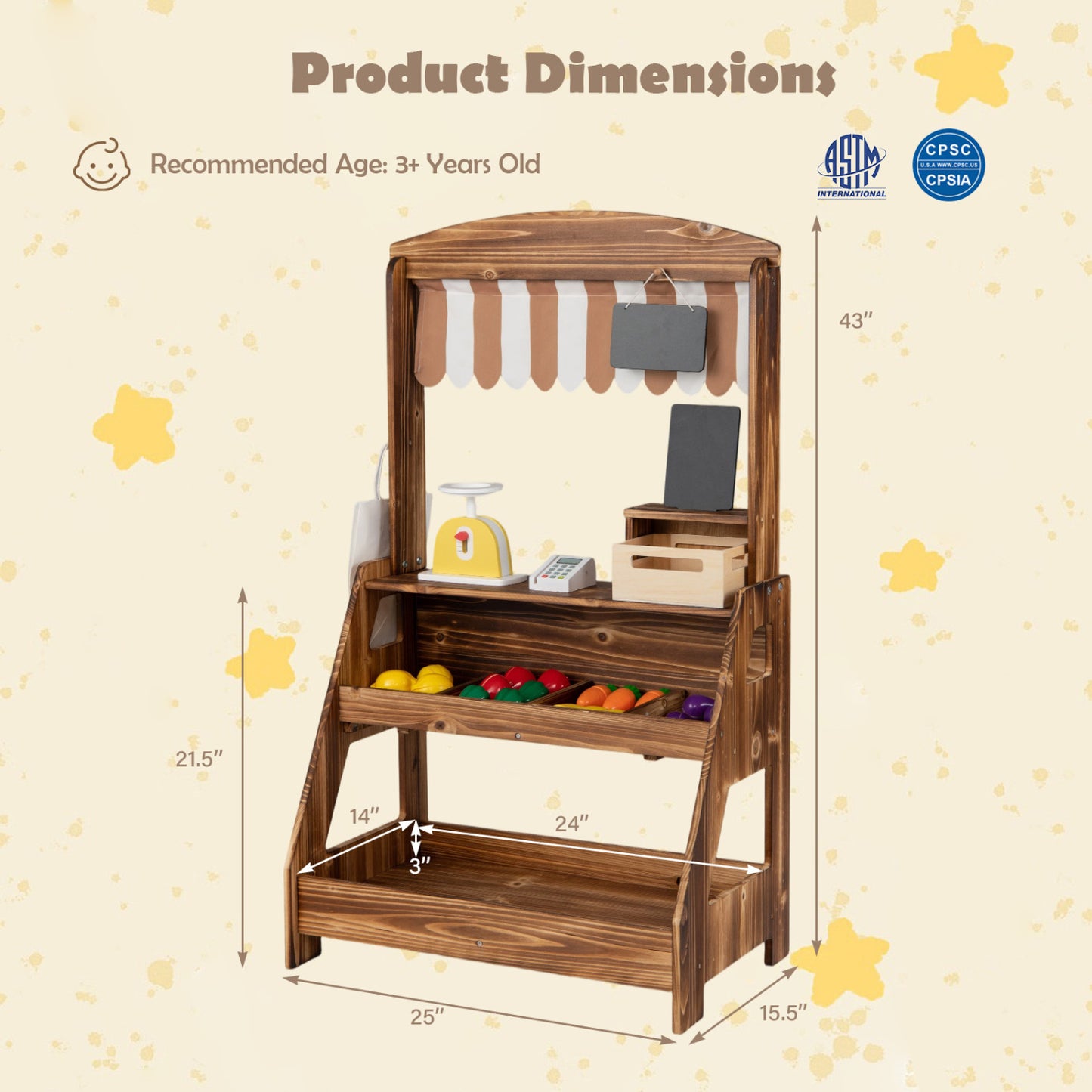 Cuisinière en boue en bois et stand de marché 2-en-1 pour enfants, marron