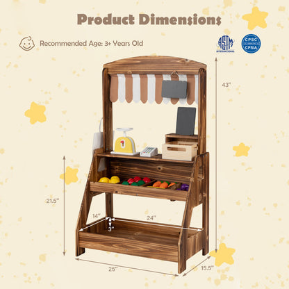 Cuisinière en boue en bois et stand de marché 2-en-1 pour enfants, marron