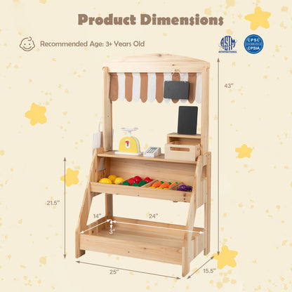 2-In-1 Wooden Mud Kitchen & Market Stand With Planter Box, Chalkboards, Natural