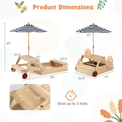2-In-1 Wooden Sandbox With Umbrella Picnic Table, Blue Picnic Tables at Gallery Canada