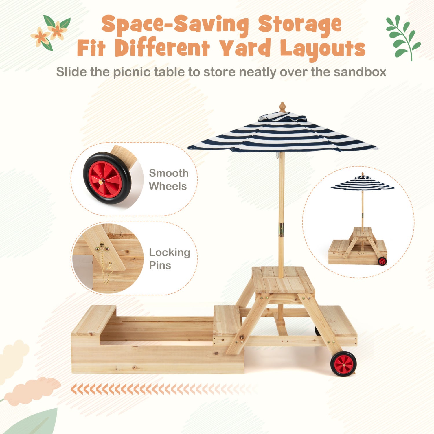 2-In-1 Wooden Sandbox With Umbrella Picnic Table, Blue Picnic Tables at Gallery Canada