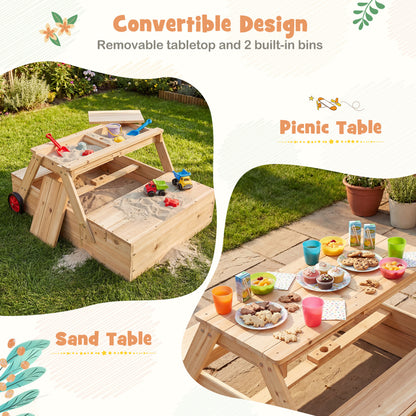 2-In-1 Wooden Sandbox With Umbrella Picnic Table, Blue Picnic Tables at Gallery Canada