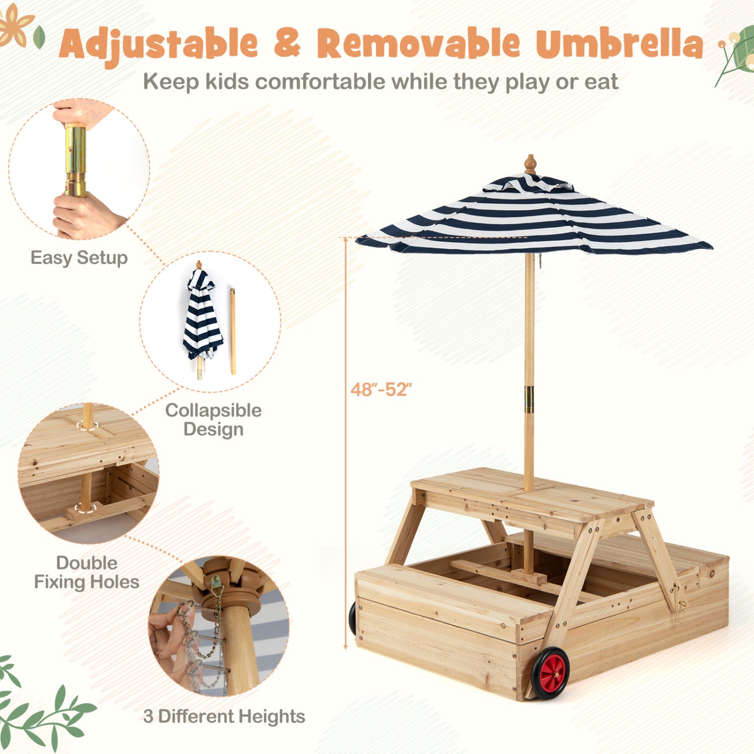 2-In-1 Wooden Sandbox With Umbrella Picnic Table, Blue Picnic Tables at Gallery Canada