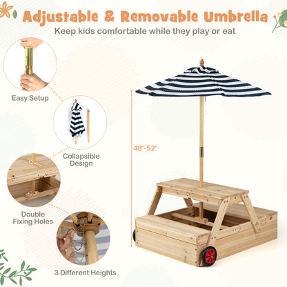 2-In-1 Wooden Sandbox With Umbrella Picnic Table, Blue Picnic Tables at Gallery Canada