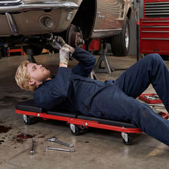 2-in-1 Z-Shaped Rolling Garage Stool, 36" Folding Automotive Creeper, Red