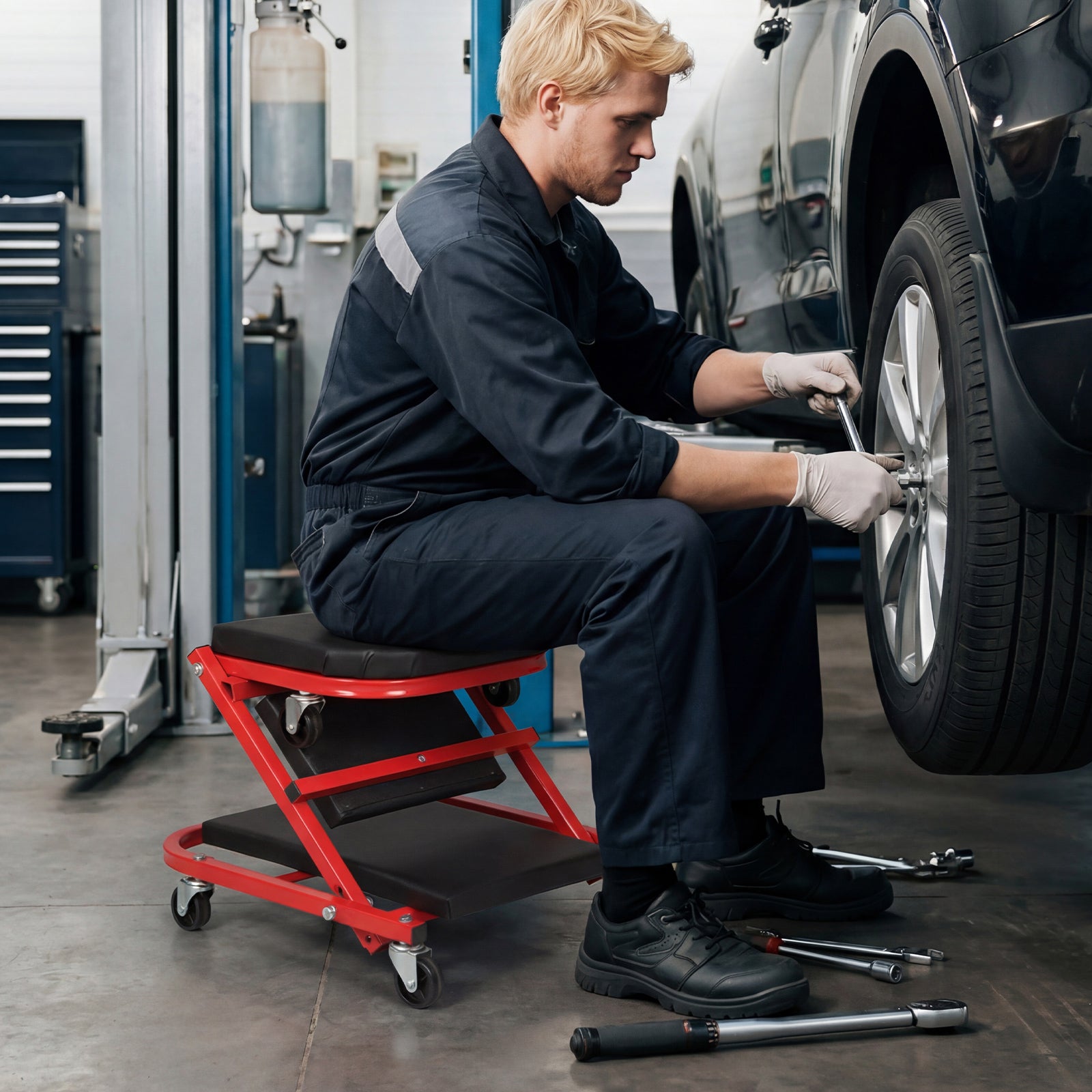 2-in-1 Z-Shaped Rolling Garage Stool, 36